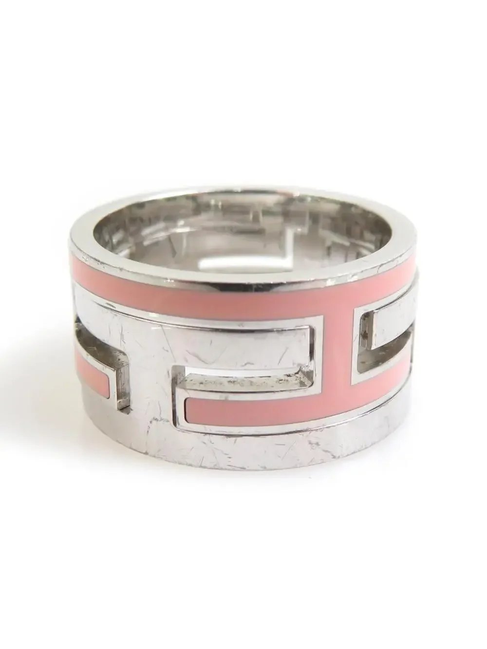 Auth Hermes Move H Ring Silver/Pink #303132H17B